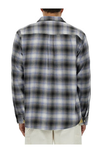 Carhartt Wip men’s long-sleeved plaid shirt in gray black and white with classic collar and buttoned cuffs