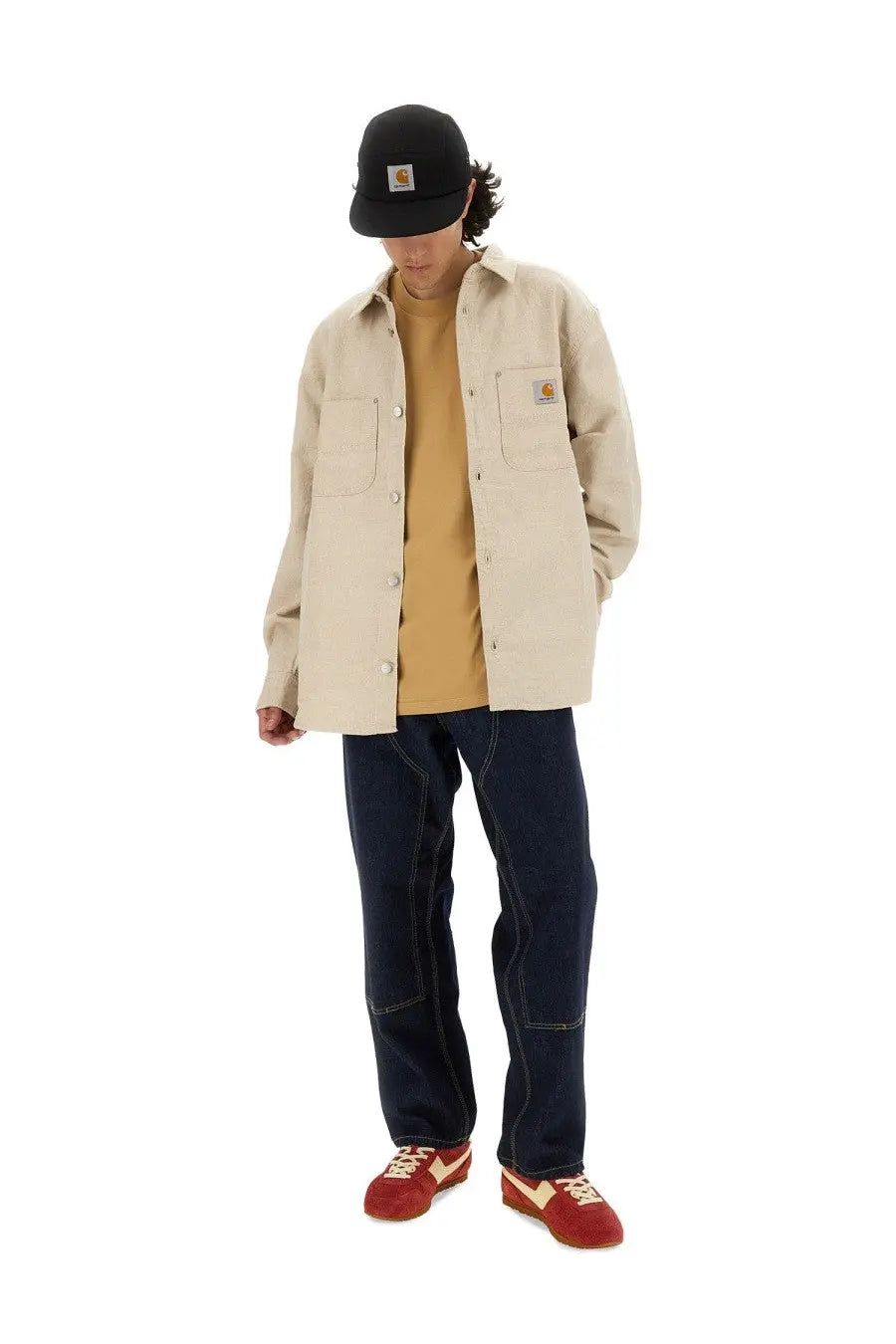 Beige carhartt wip men’s shirt walter white with button closures and chest pockets in durable workwear fabric