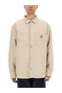 Beige carhartt wip men’s shirt walter white with button-front closure two chest pockets and branded patch