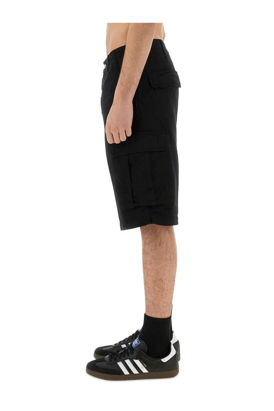 Carhartt Wip men’s black cargo shorts with multiple pockets and relaxed fit made from durable material