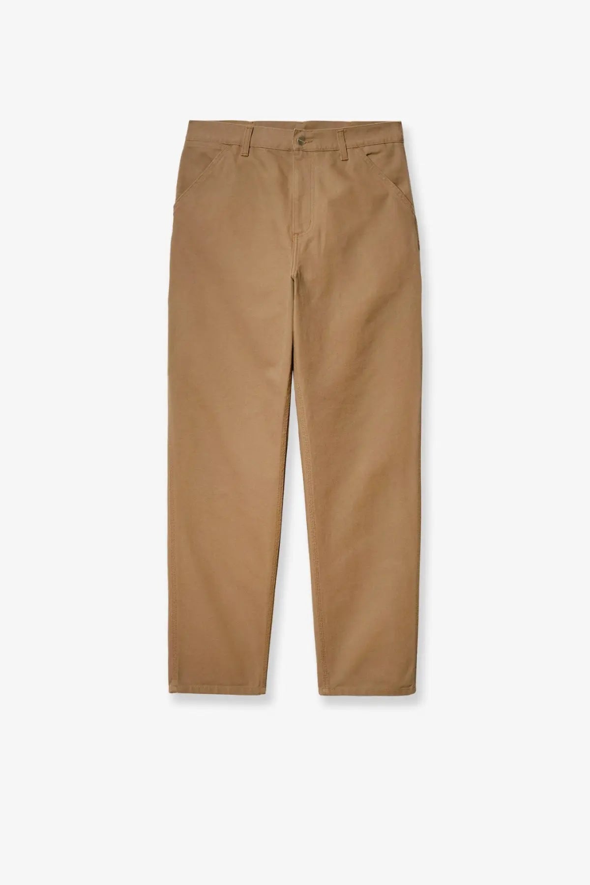 Tan chino Carhartt Wip men’s single knee pant jeans with classic straight-leg cut and subtle stitching details