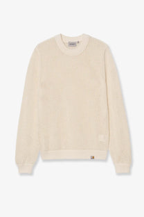 Cream-colored Carhartt Wip men’s Stockton textured knit cotton sweatshirt with crew neck and ribbed cuffs