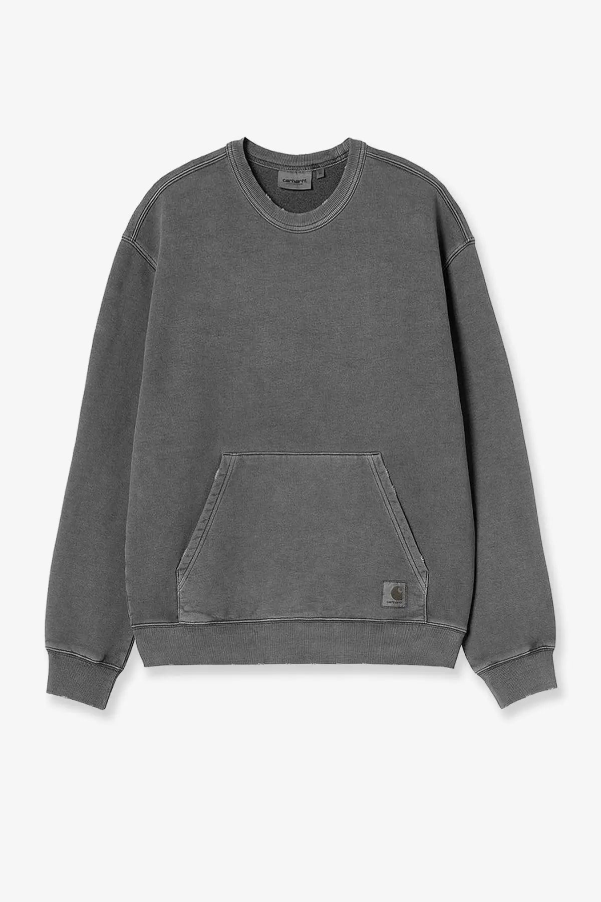 Gray Carhartt Wip men’s torion dyeing treatment cotton sweatshirt with front pocket and ribbed cuffs black