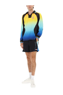 Casablanca men’s football shirt with vibrant yellow to blue gradient long sleeves and black accents with embroidered logo