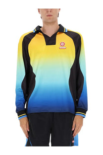 Casablanca men’s football shirt multicolor with vibrant yellow to blue gradient long sleeve polo and black accents