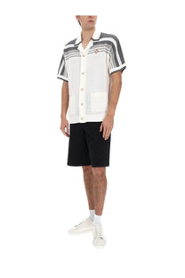 Casablanca men’s knit shirt white short-sleeved button-up cardigan in white gray and black striped textured knit
