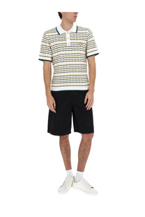 Casablanca men’s knitted polo multicolor cream with green blue purple stripes white collar and sleeve cuffs