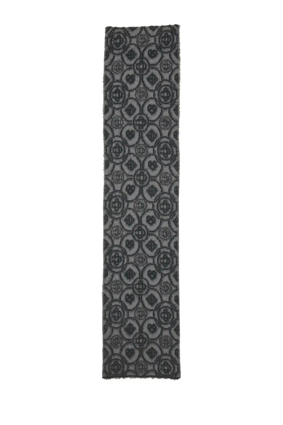 Casablanca men’s monogram fluffy scarf grey with a textured knit fabric and geometric interlocking circle and heart pattern
