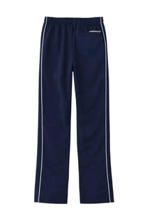 Casablanca men’s piquet track pants in navy blue cotton with white side stripes and embroidered logo on waistband