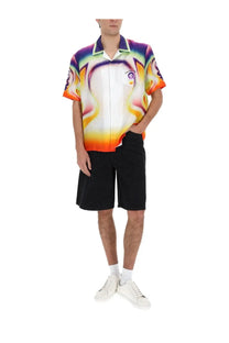 Casablanca men’s printed shirt multicolor featuring a vibrant short-sleeved button-up with psychedelic purple orange yellow gradient design