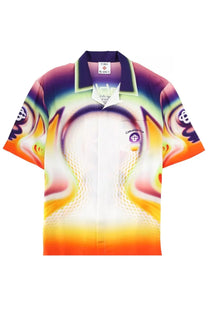 Casablanca men’s printed shirt in vibrant orange yellow purple and white short-sleeved psychedelic gradient design