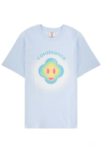 Casablanca men’s light blue cotton t-shirt with a colorful smiling cloud graphic and casablanca text above it