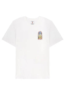 Casablanca men’s white cotton t-shirt with colorful stylized graphic print and casa blanca text on left chest