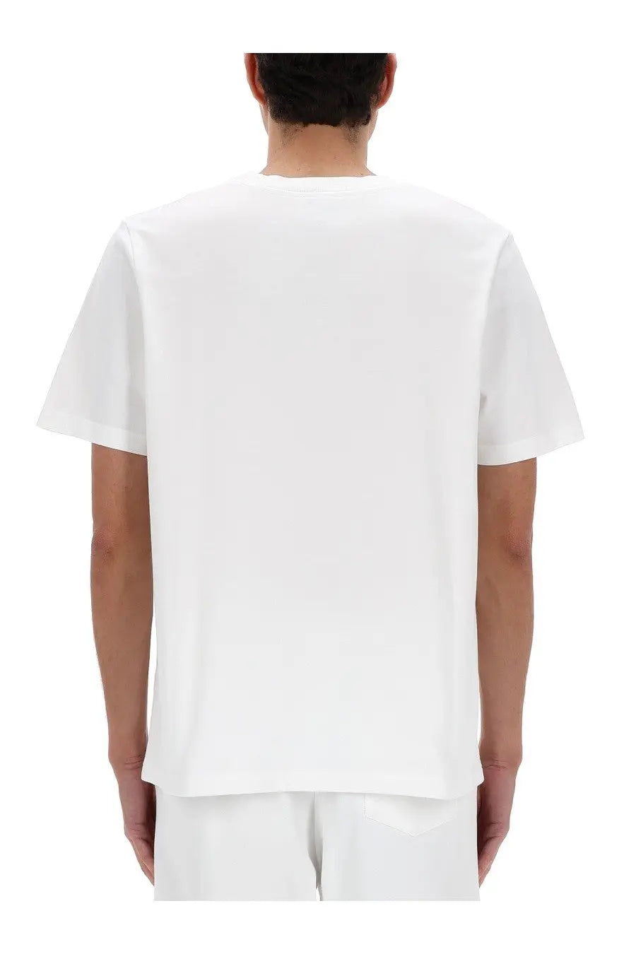 White cotton Casablanca men’s shirt with crew neck and short sleeves front view