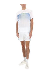 Casablanca men’s white short-sleeved t-shirt with a gradient blue and green geometric pattern across the chest