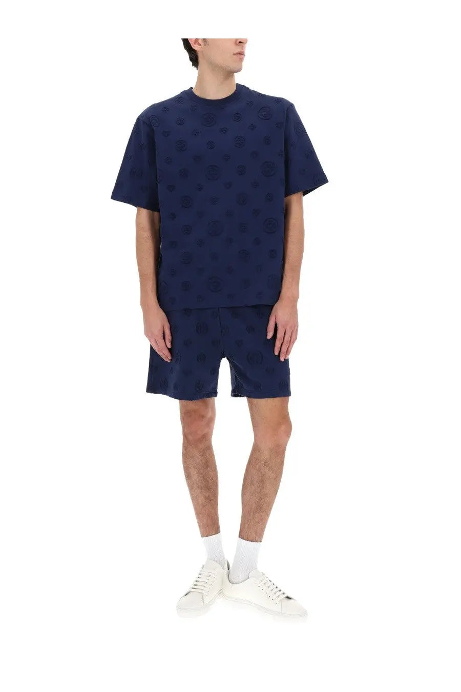 Casablanca men’s navy blue short-sleeved t-shirt with subtle textured pattern ideal for casual wear