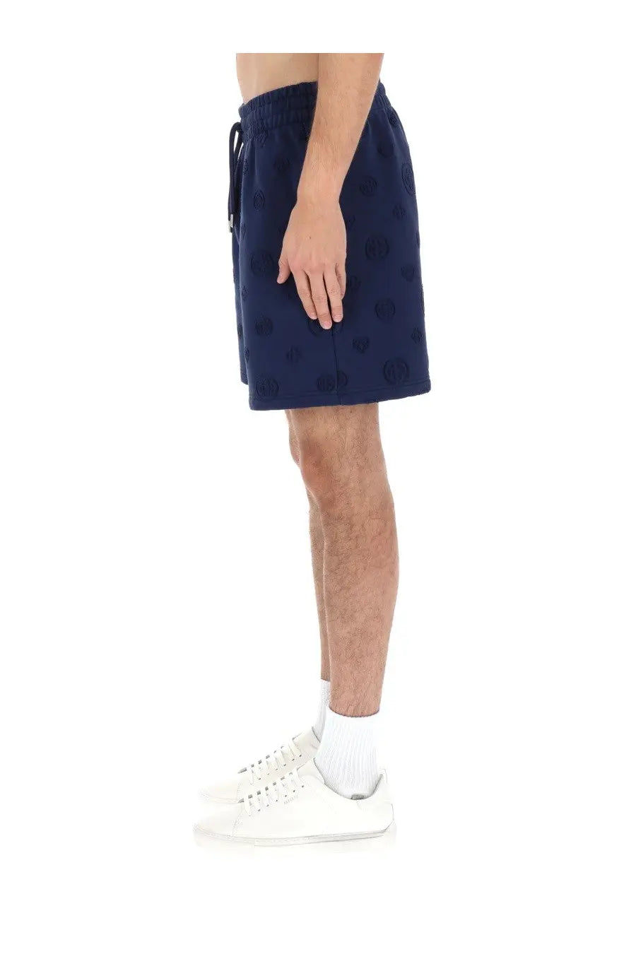 Casablanca men’s shorts blue navy with elastic waistband and subtle circular pattern for casual wear