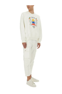 White cotton Casablanca men’s sweatshirt with colorful embroidered Mount Fuji graphic and Casa Way text on chest