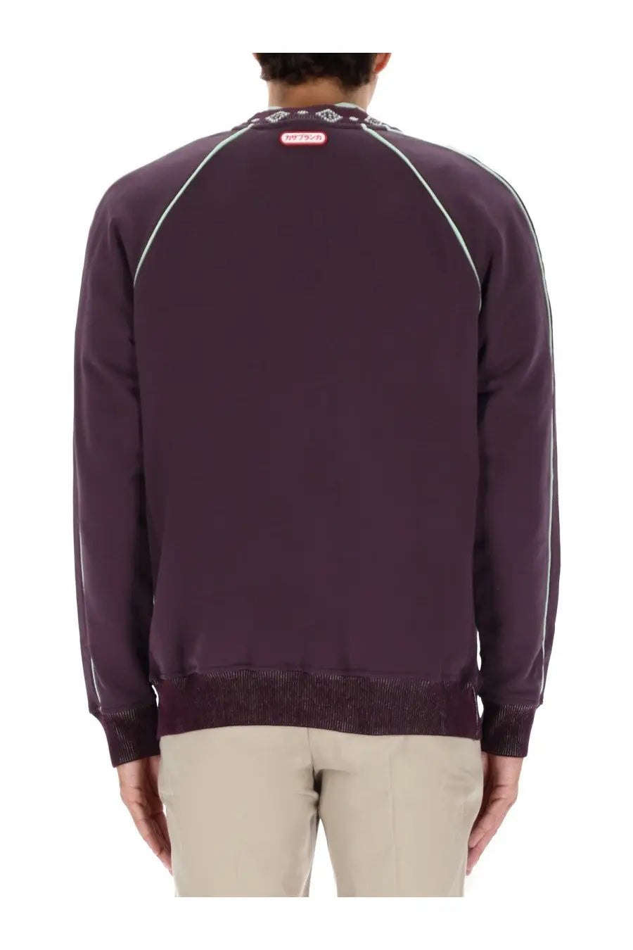 Casablanca men’s sweatshirt purple featuring a dark purple textured knit bomber jacket with light gray seam stitching