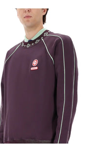 Casablanca men’s sweatshirt purple maroon long-sleeved with light green trim and circular logo patch on chest
