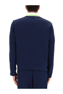 Casablanca men’s navy blue textured track jacket with neon green collar trim and white side stripes zip sweatshirt