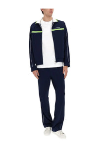 Navy blue Casablanca men’s zip sweatshirt with neon green and white trim details and a track jacket style