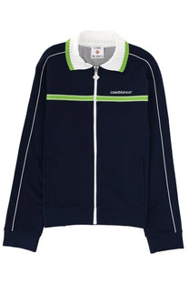 Casablanca men’s navy blue zip sweatshirt with white and lime green accents and contrasting collar and stripes