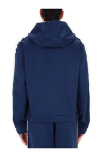 Casablanca men’s navy blue zipper hoodie with sleek modern design and subtle seam detailing in soft fabric