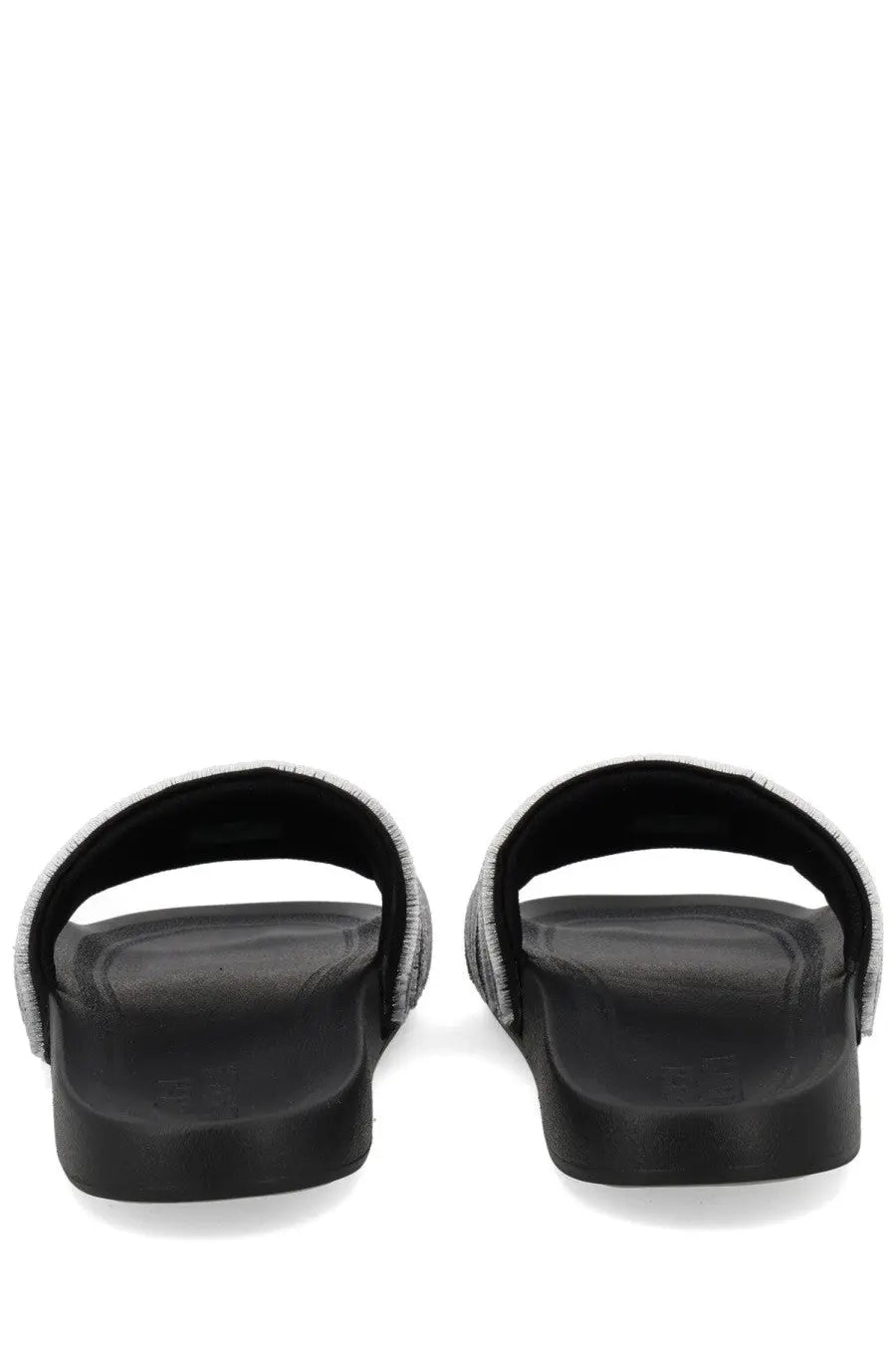 Casablanca unisex slide black platform sandals with textured silver toned fabric strap for casual wear