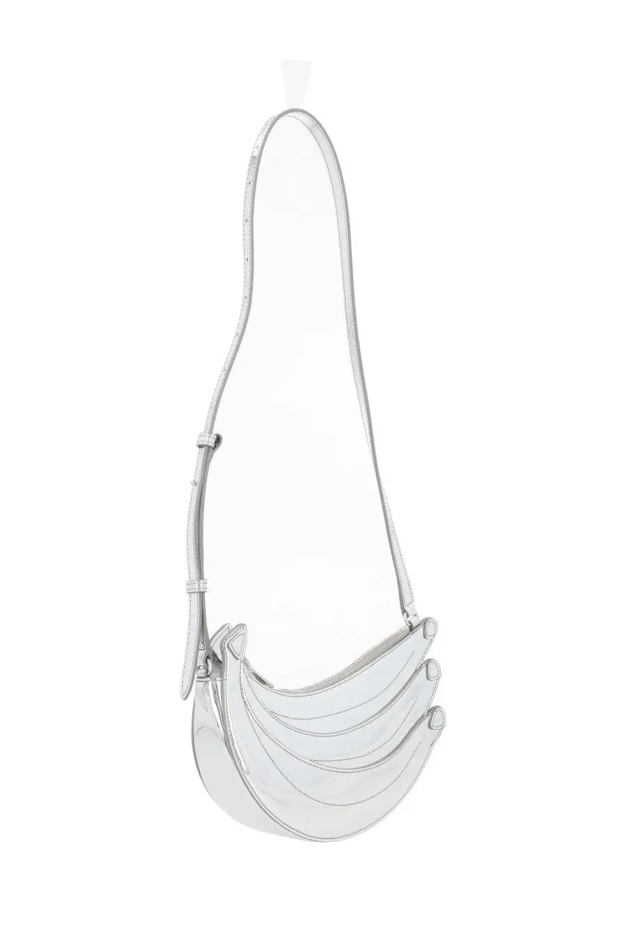 Casablanca women’s borsa banana silver handbag with sleek metallic silver banana-shaped design and smooth reflective surface