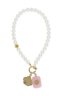 Casablanca womens collana icon pearl white delicate white pearl bracelet with gold-toned clasp and cloud and pink charms