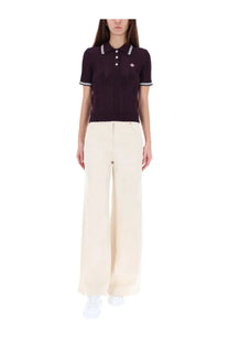 Casablanca women’s dark purple cotton knit polo shirt with white trim and embroidered logo on left chest