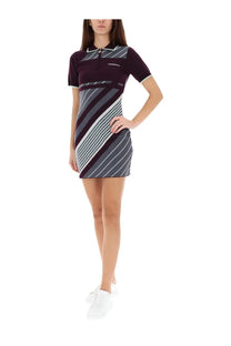 Casablanca womens diagonal tennis polo dress in maroon and gray stripes with white trim and thin diagonal stripes