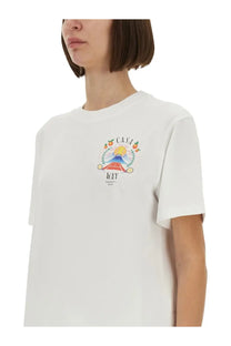 White cotton Casablanca women’s regular fit t-shirt with colorful mount Fuji graphic and casa way text in black