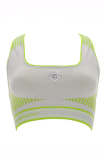 Casablanca women’s seamless bralette top grey in white and neon green with diamond-shaped metallic logo at the center