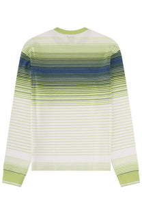Casablanca women’s long-sleeved sweater with green blue gradient stripes and ribbed light green cuffs and neckline