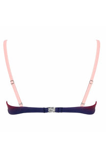 Casablanca women’s top bikini aubergine gradient blue with navy blue pink gradient adjustable straps and silver buckle centerpiece
