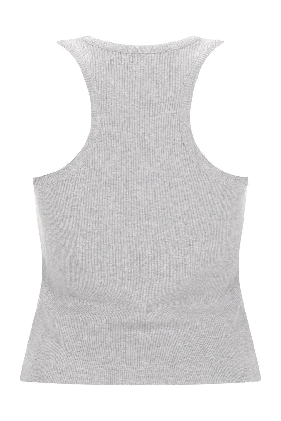 Casablanca women’s heather gray ribbed knit tank top with rounded neckline and wide shoulder straps in grey