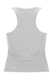 Casablanca women’s heather gray ribbed knit tank top with rounded neckline and wide shoulder straps in grey