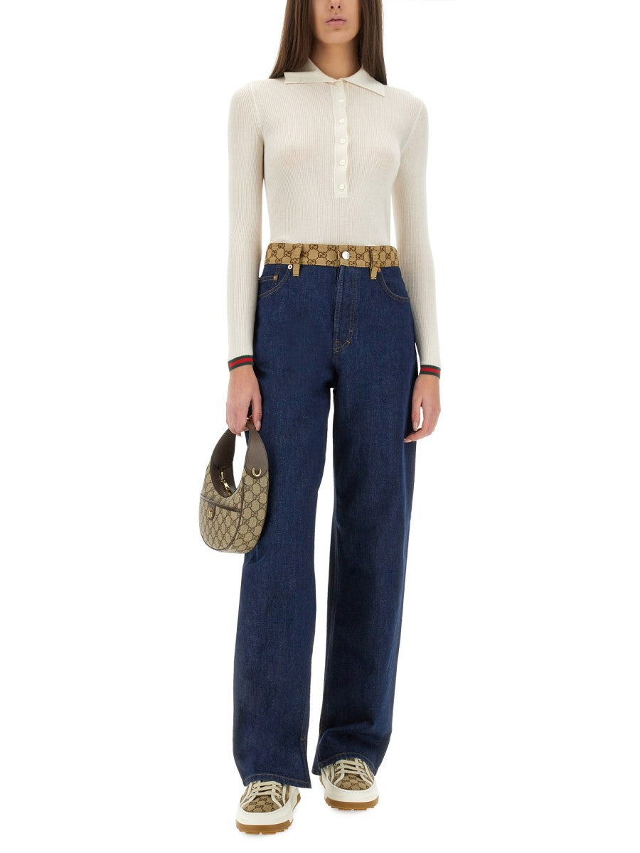 Gucci Women's Cashmere and Silk Polo Shirt White