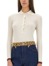 Gucci Women's Cashmere and Silk Polo Shirt White