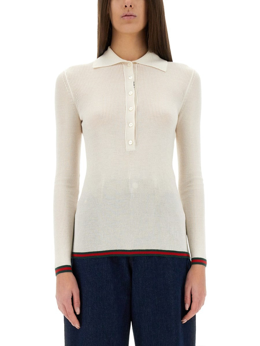 Gucci Women's Cashmere and Silk Polo Shirt White