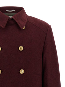 Brunello Cucinelli Cashmere Double Breasted Coat Red, view 3
