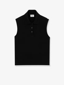 Saint Laurent Women's Cassandre Embroidered Polo Shirt Black