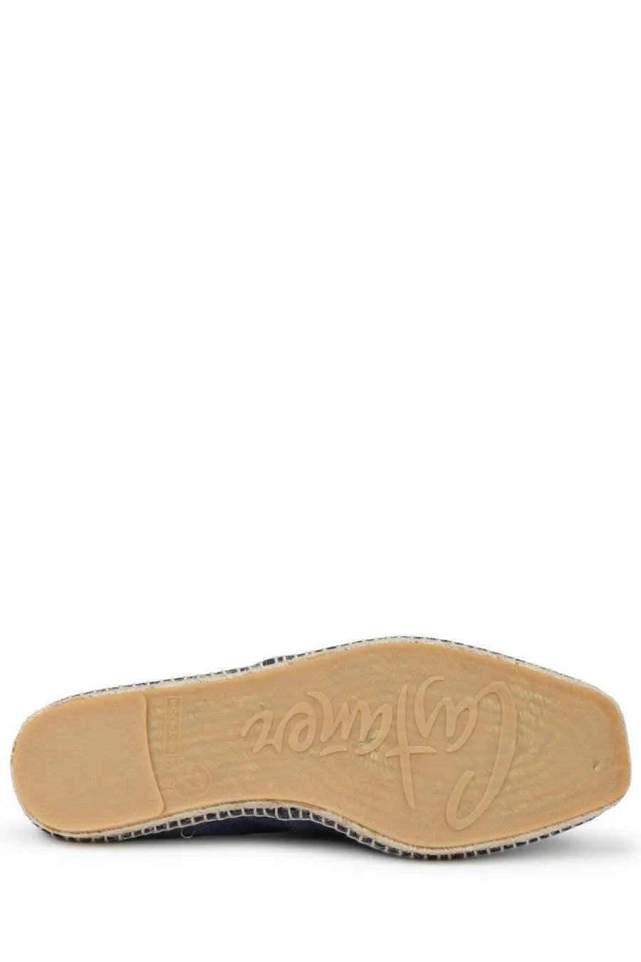 Castañer men’s espadrilla Pablo blue black espadrille shoe with woven rope sole and tan rubber heel back view