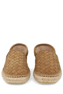 Castañer men’s espadrilla porto beige tan woven suede slip-ons with braided jute sole front view