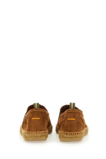 Castañer men’s moccasin nacho brown brown suede espadrille loafers with woven jute sole and orange stitching details