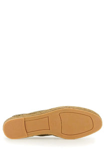 Tan rubber sole moccasin with woven espadrille-style upper in green by castañer men’s nacho model