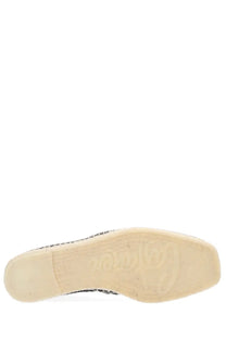 Castañer men’s shoe Paul black black and white patterned espadrille with woven rope sole front view