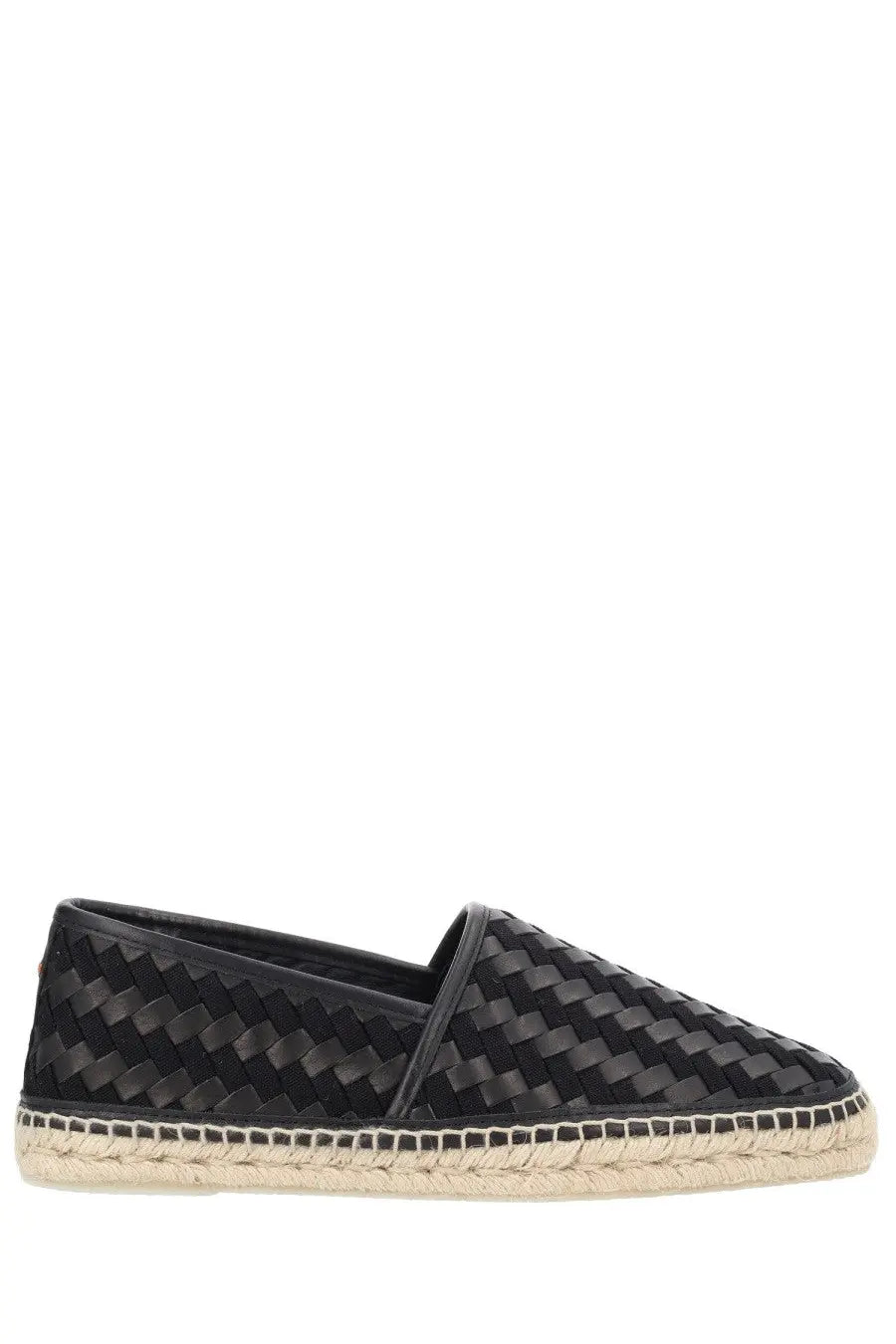 Castañer men’s Paul black espadrille slip-on shoe with braided leather upper and natural fiber sole